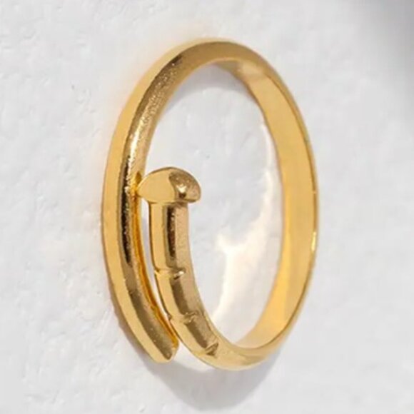 Gold Bohemian Boho-Chic Minimalist Adjustable Nail Shaped Ring - Sterling Silver - Picture 2 of 3